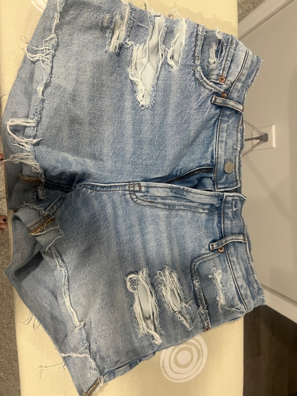 American Eagle Outfitters Light Blue Distressed Denim Shorts